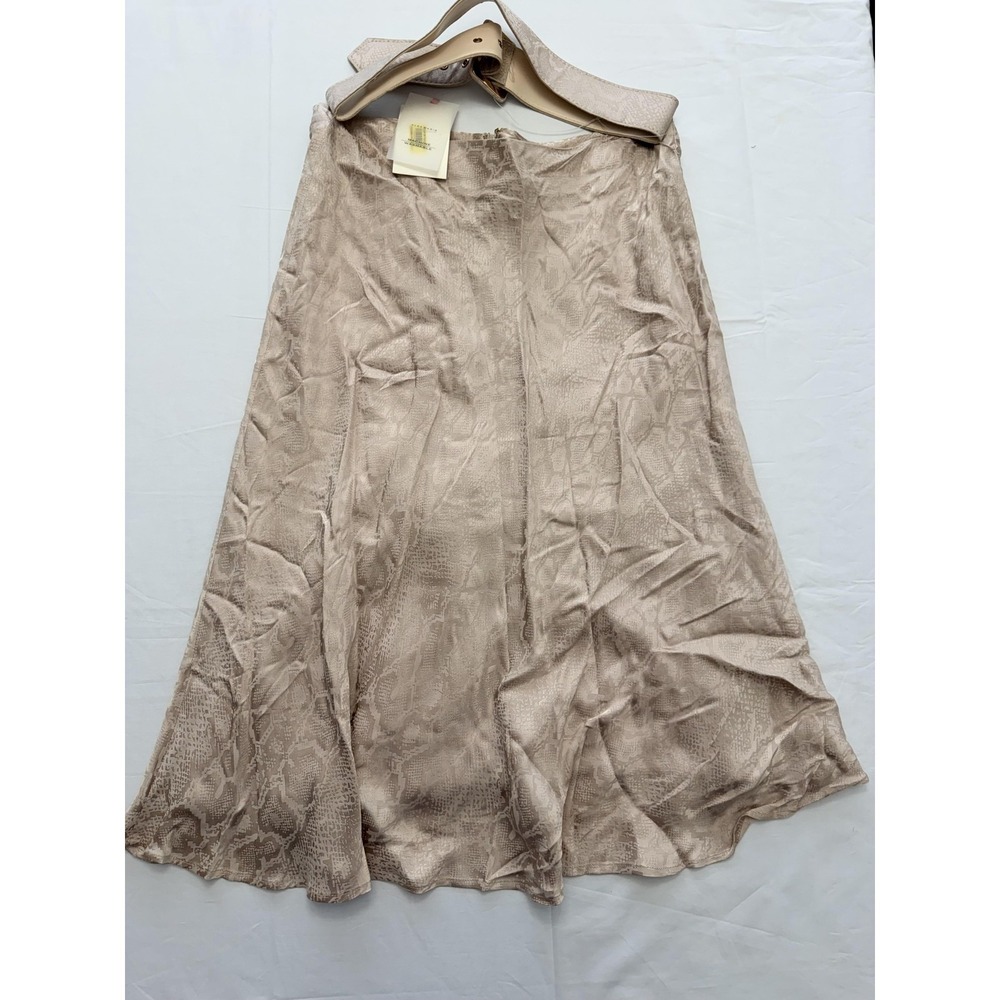 Alex Marie Skirt Womens 10 Beige Animal Print Satin Midi Belted Lined A-Line